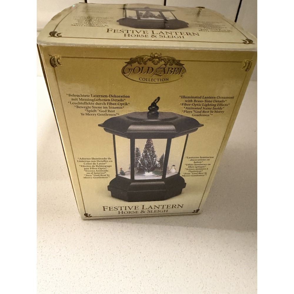 NEW Gold Label Festive Latern Ornament Horse & Sleigh Musical Lighted